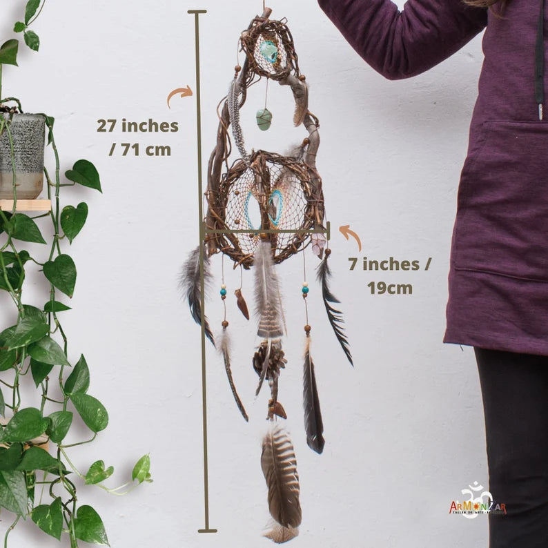 Water and Earth tones hanging mobile with beautiful sacred stones, Dream Catcher Chakra ArMoniZar