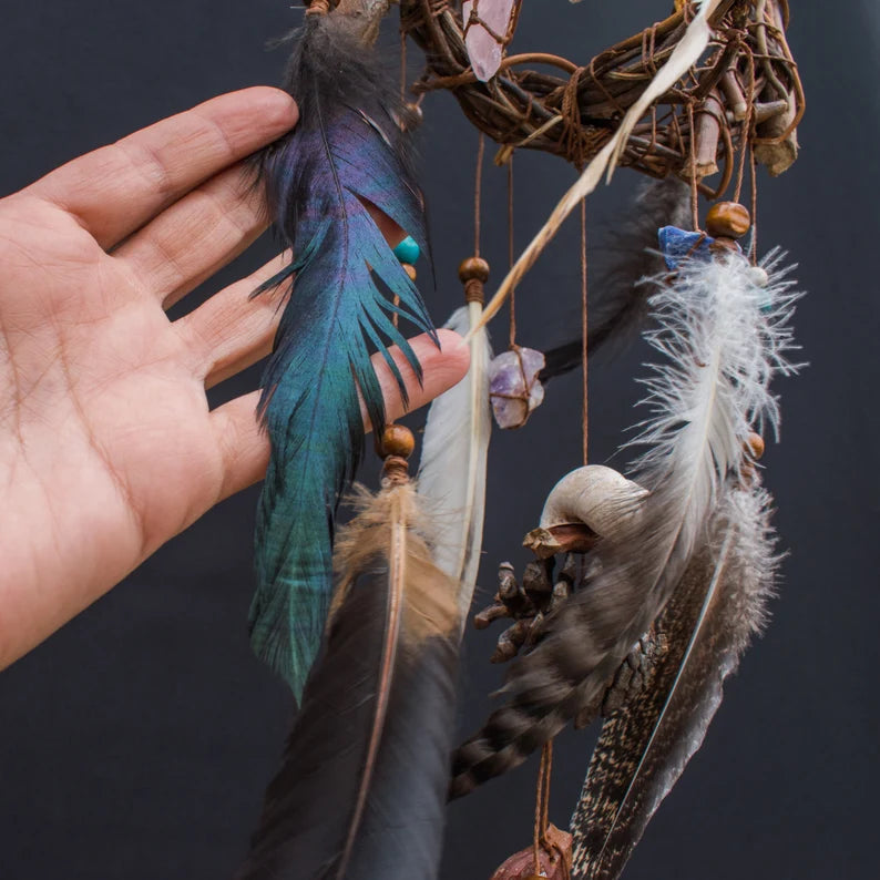 Water and Earth tones hanging mobile with beautiful sacred stones, Dream Catcher Chakra ArMoniZar