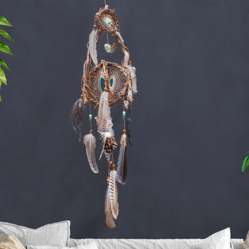 Water and Earth tones hanging mobile with beautiful sacred stones, Dream Catcher Chakra ArMoniZar