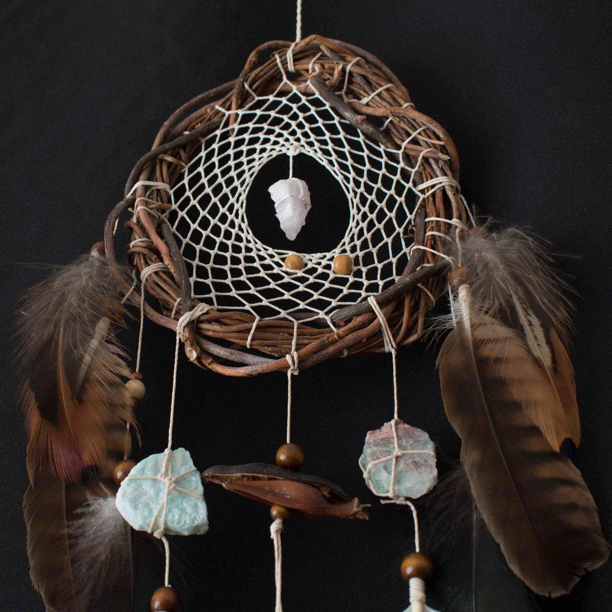 White dreamcatchers crystal, Spiritual dream catcher shamanic macrame wall decor, Powerful stone, house blessing, Sacred circle catcher ArMoniZar