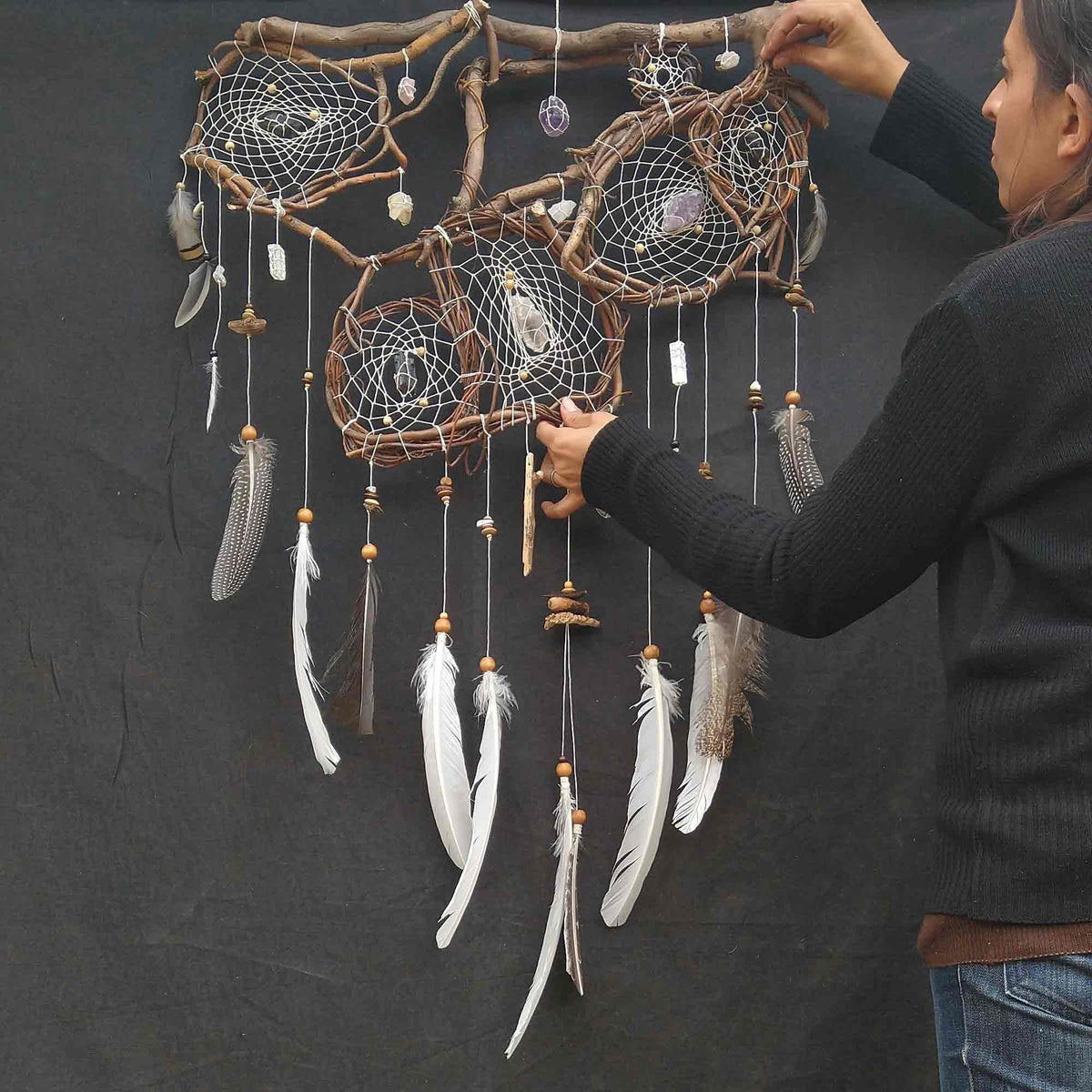 Wooden Dream catcher with crystal, Large Dream catcher, Natural dream catcher, big dream catcher wall hanging, catcher collage ArMoniZar