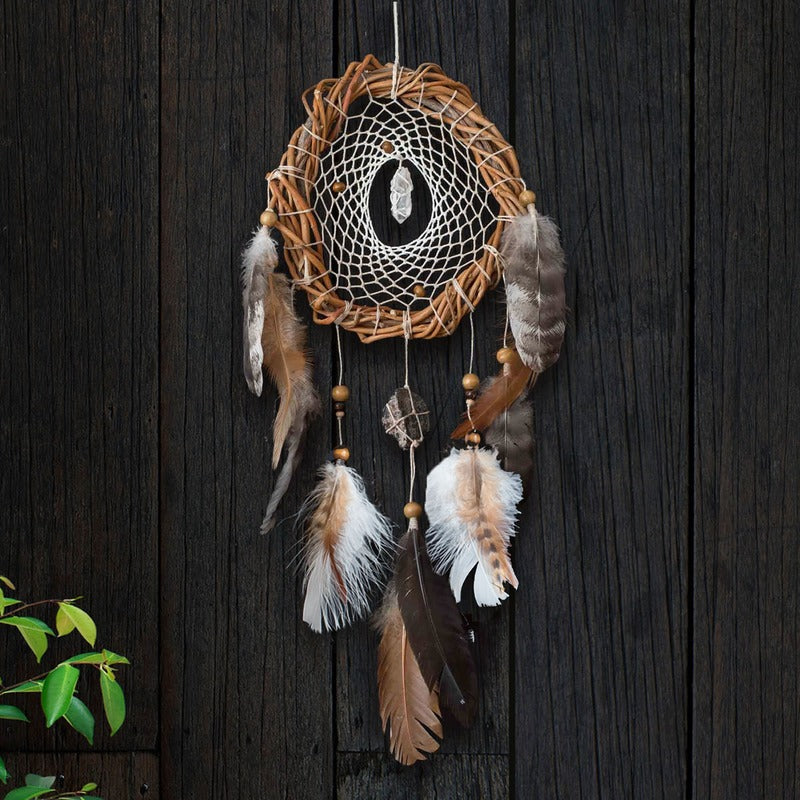 Handcrafted Traditional Native Style Dreamcatcher Set with Custom Healing Crystal