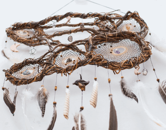 Boho Macramé Mural Dreamcatcher: Handmade Big Dream Catcher Wall Hanging - Holistic Bohemian Home Decor with Wood and Gemstone Accents