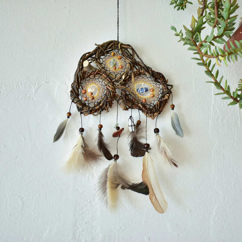 Ready-to-Ship Holistic Rustic Dream Catcher Set: Semi-Precious Stones for Stress Relief, Sleep Support, Positive Energy, Yoga Practice