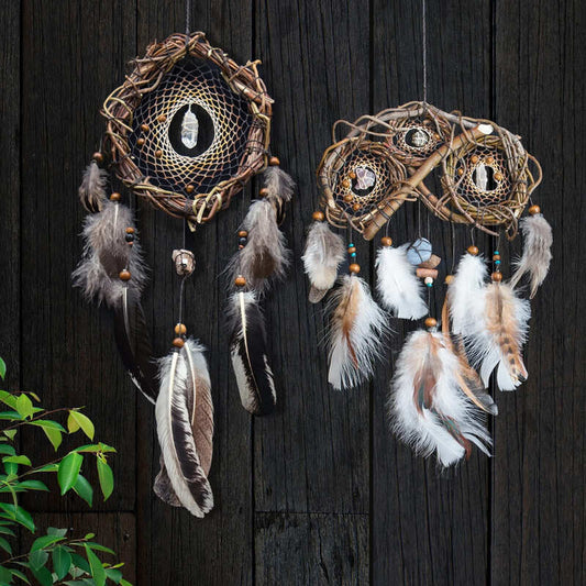 Ready-to-Ship Holistic Rustic Dream Catcher Set: Semi-Precious Stones for Stress Relief, Sleep Support, Positive Energy, Yoga Practice