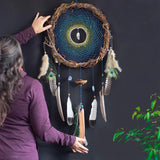 Wood Dreamcatcher natural stones Wall hanging large made from natural materials, Large Dreamcatcher for holistic space and bedroom decor