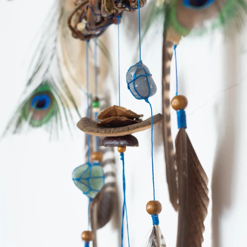 Wood Dreamcatcher natural stones Wall hanging large made from natural materials, Large Dreamcatcher for holistic space and bedroom decor