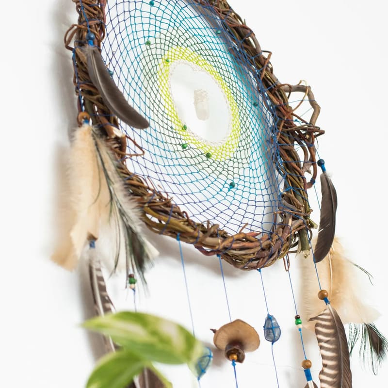 Wood Dreamcatcher natural stones Wall hanging large made from natural materials, Large Dreamcatcher for holistic space and bedroom decor