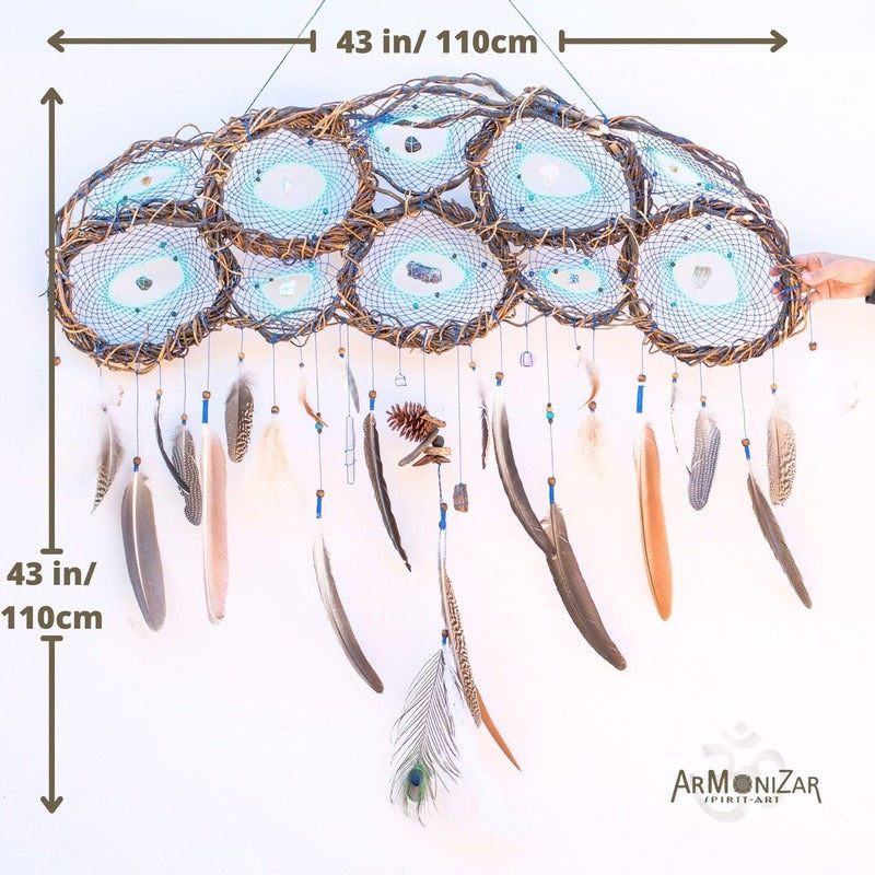 One of a kind extra large dreamcatcher custom stones, Handmade eco-friendly dreamcatcher nature wall tapestry meditation space, Protection