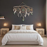 Large 5 Piece Crystal Dreamcatcher Set - Brown Green 15 Gemstones Wall Art