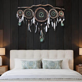 Large 5 Piece Crystal Dreamcatcher Set - Brown Green 15 Gemstones Wall Art