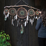 Large 5 Piece Crystal Dreamcatcher Set - Brown Green 15 Gemstones Wall Art