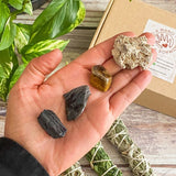 House Energy Protection Crystal Kit – 4 Healing Stones + 3 Smudge Sticks, Deep Home Cleansing & Spiritual Shield Gift