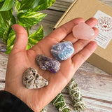 House Energy Protection Crystal Kit – 4 Healing Stones + 3 Smudge Sticks, Deep Home Cleansing & Spiritual Shield Gift