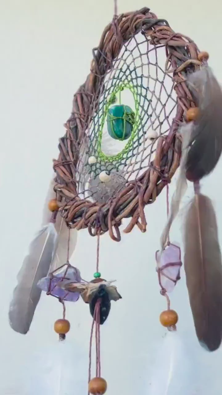 Atrapasueños de cristal con engaste de 3 piedras - Decoración Coastal Soul