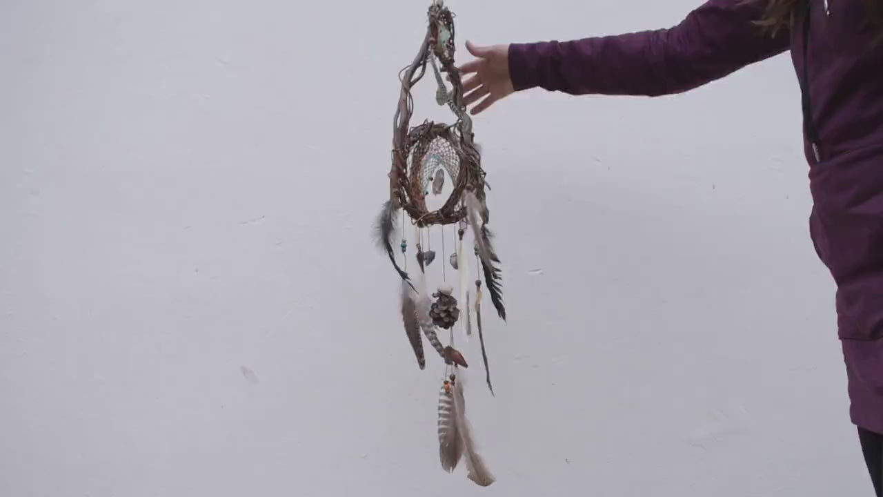 Water and Earth tones hanging mobile with beautiful sacred stones, Dream Catcher Chakra
