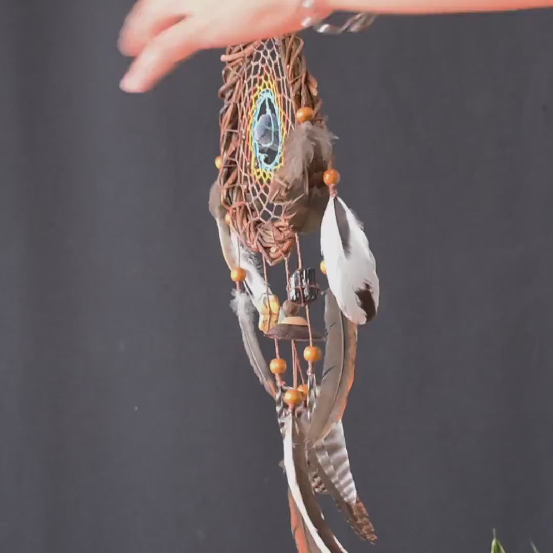 Dreamcatcher with super strong protection gemstones • 6 inch door hanging in earthy tones & turquoise • coastal style with 5 color options