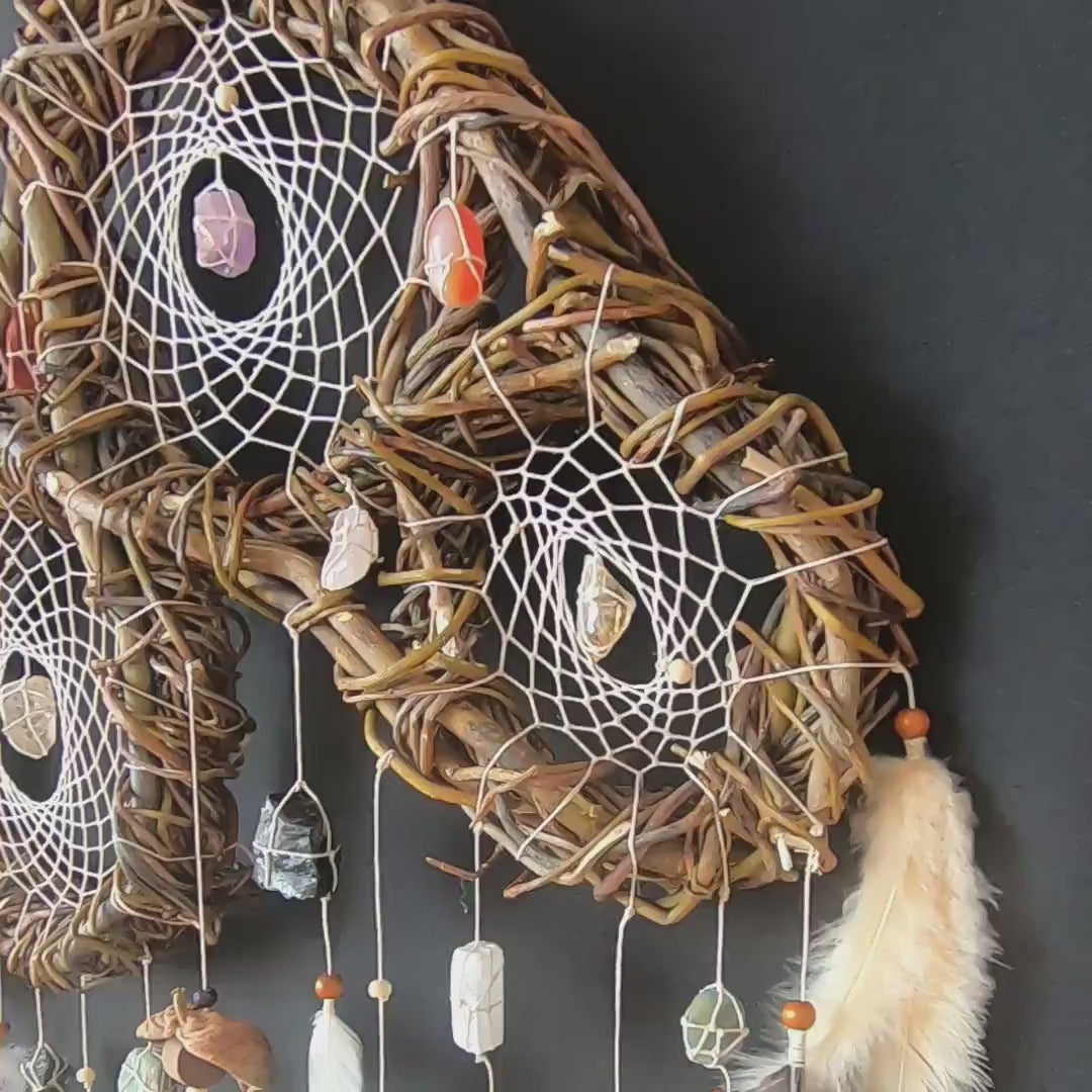 Healing Art Dream Catcher with gemstones, Wards off Negativity