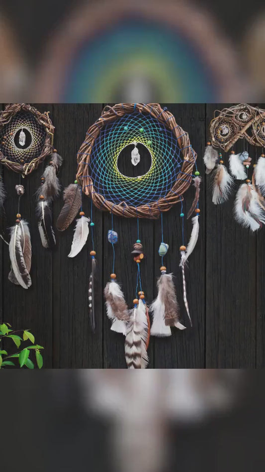 Crystal dream catcher Set, Dreamcatcher with real stone, Authentic Dreamcatchers hanging wall