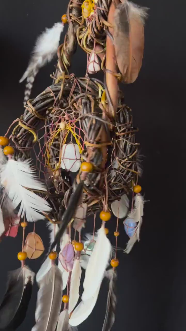 Healing Gemstone Dreamcatcher: Spiritual Protection Mobile with 13 Crystals