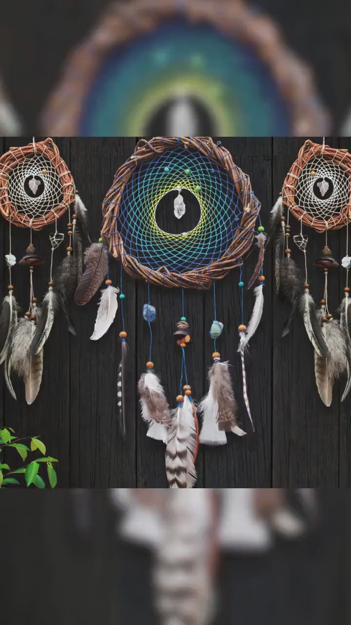 Large authentic dream catcher set gift, Handmade dream catcher set of 3