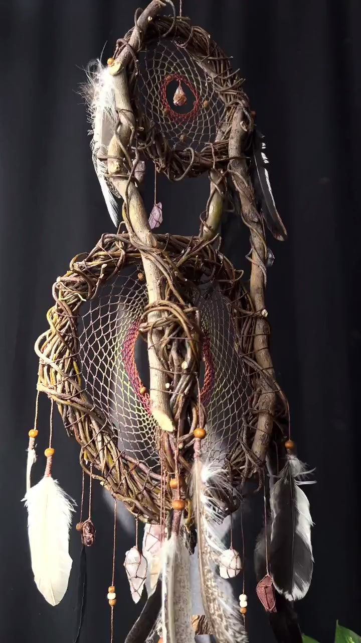 Dreamcatcher Authentic - 3D Wooden 13 Crystal Large Ceremonial Art