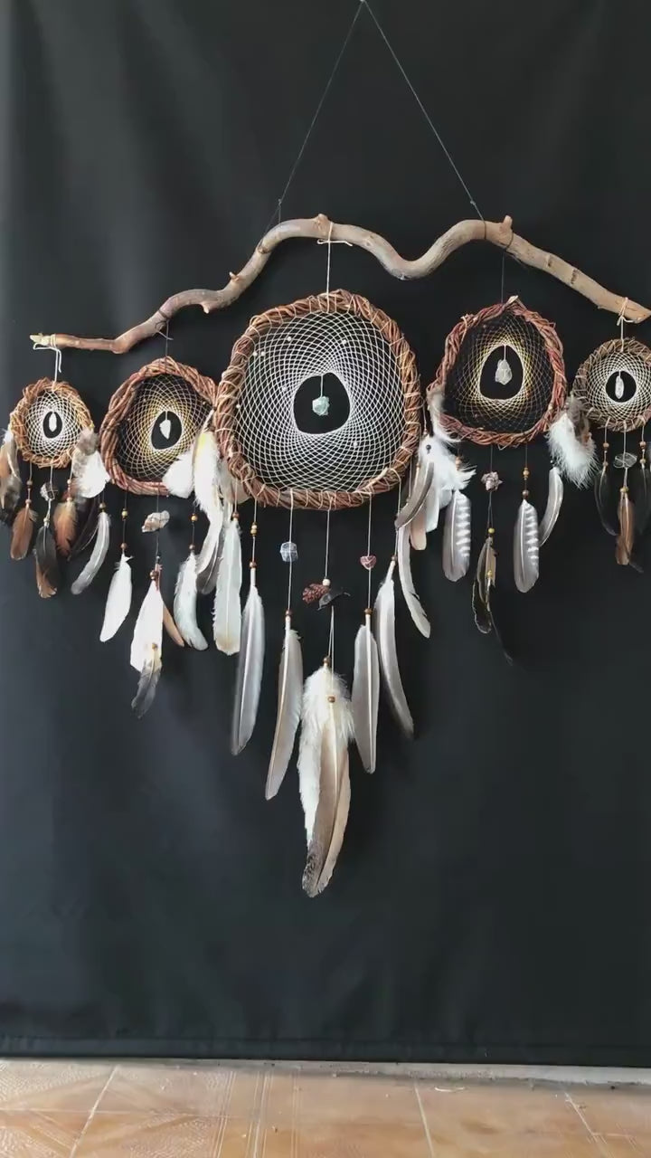 5 Shamanic Eco-Friendly Driftwood Dreamcatchers set - Handcrafted Natural Décor. Ready to Ship!