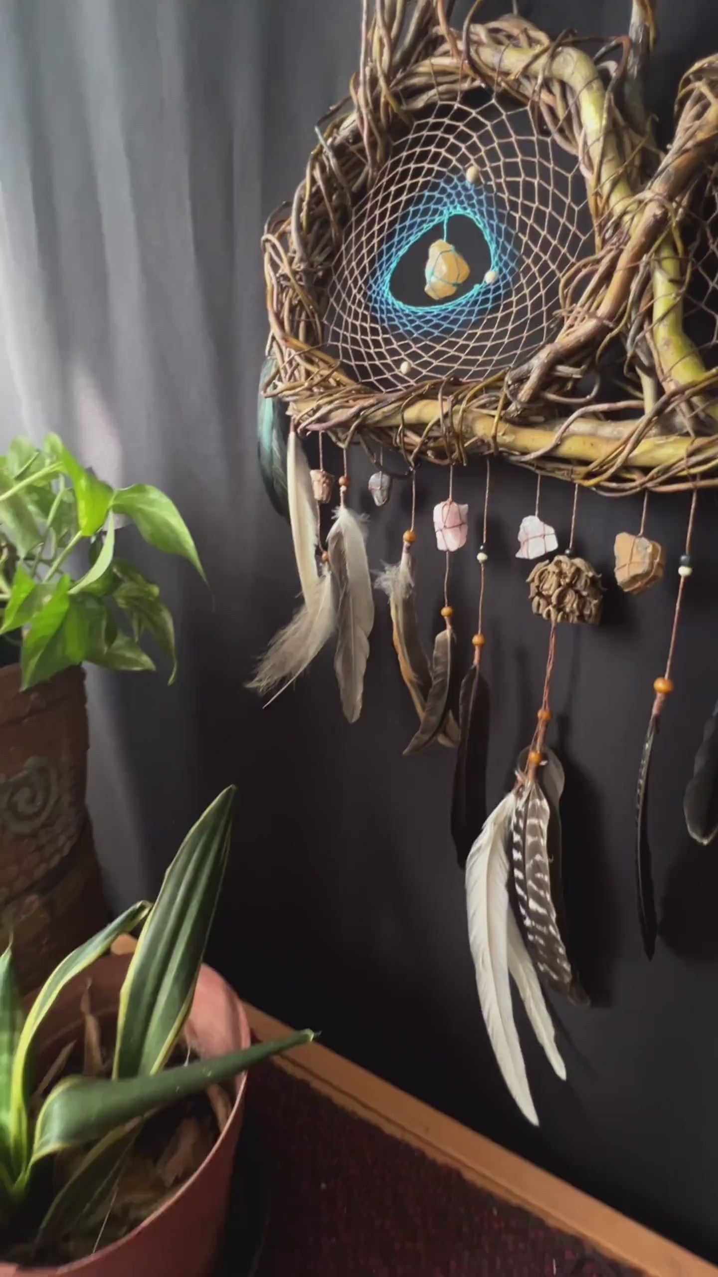 Dream Protection Wall Hanging - 3 Hoop Sacred Art, 12 Healing Crystals, Custom