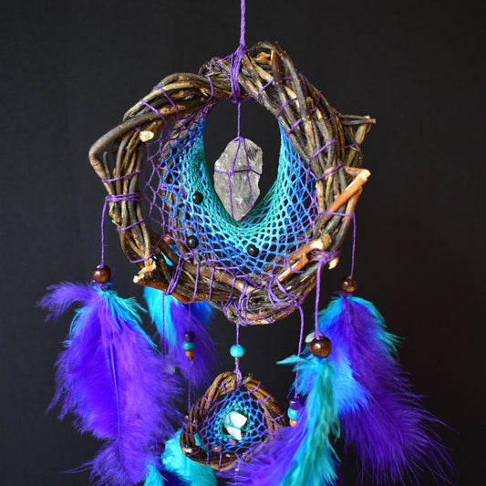 Vibrant 3D Dreamcatcher with Multicolor Semi-Precious Stones, Authentic Willow Wood, Eco-Friendly